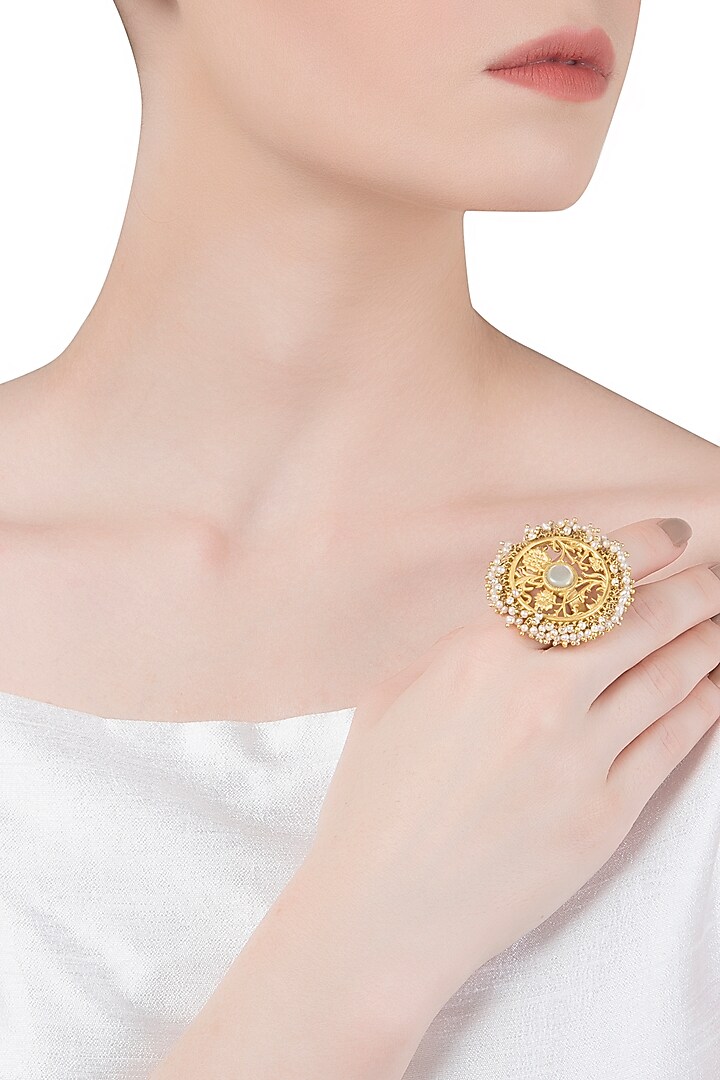 Gold plated mother of pearl ring available only at Pernia's Pop Up Shop.
