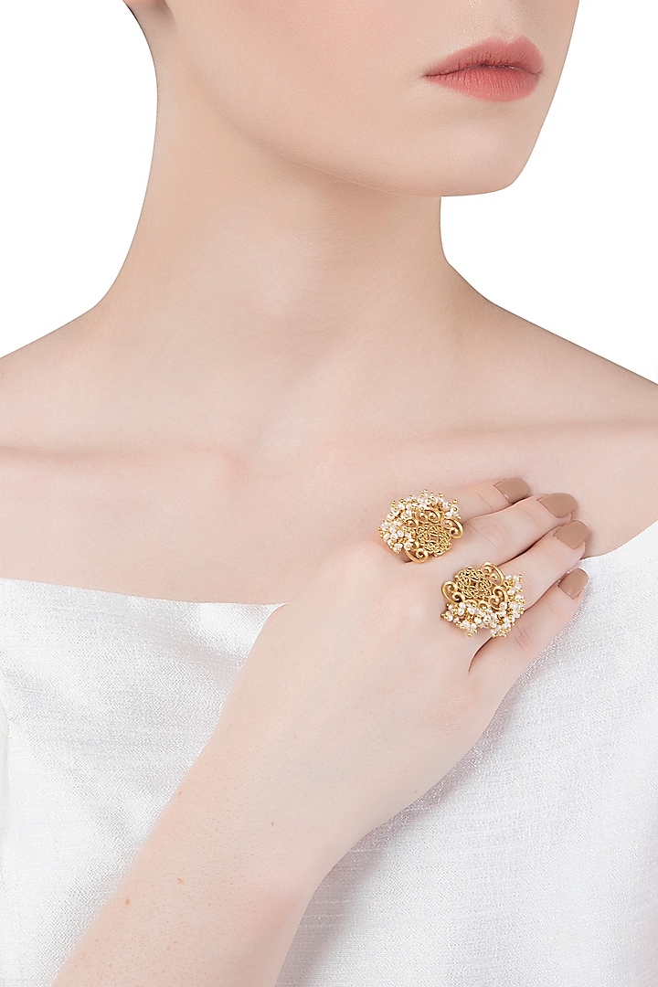 Gold Plated Small Pearl Beads Ring by Zariin