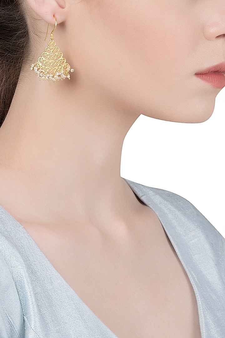 Gold Plated Jhumka Style Earrings by Zariin