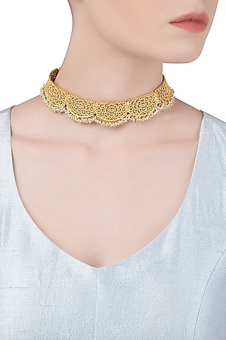 Gold Plated Pearl Bead Choker by Zariin