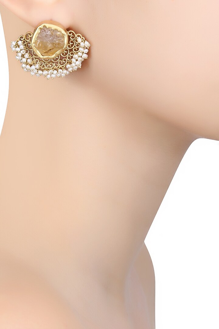 Zariin presents Gold plated citrine stone filigree earrings available only at Pernia's Pop Up Shop.