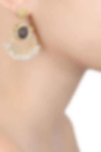 Zariin presents Gold plated smoky topaz and pearl crescent earrings available only at Pernia's Pop Up Shop.