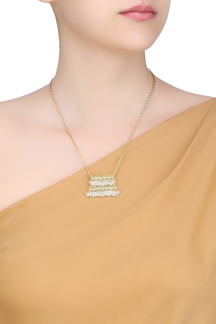 Zariin presents Gold plated pearl beads filigree pendant necklace available only at Pernia's Pop Up Shop.