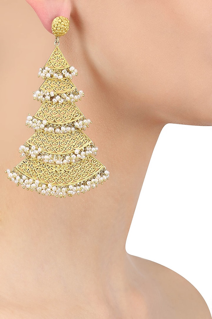 Gold Plated Filigree Cascading Earrings by Zariin