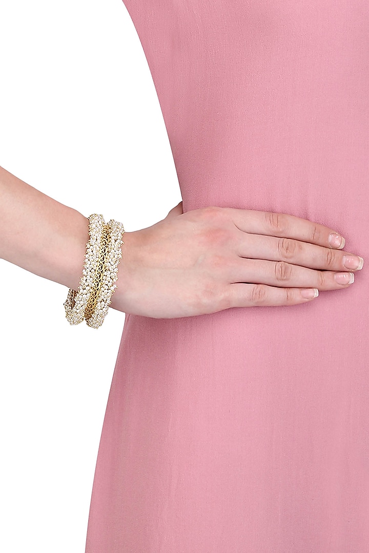 Gold Plated Pearls Filigree Design Bangles by Zariin