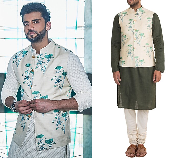 Cream Embroidered Bundi Jacket by Project Bandi at Pernia's Pop Up Shop