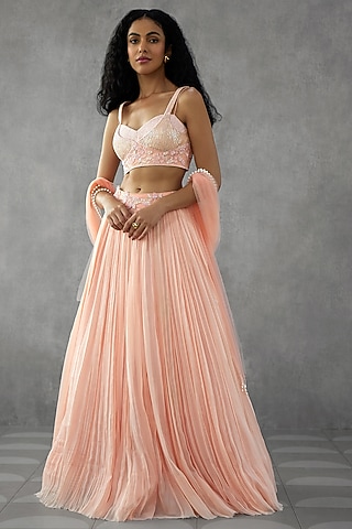 Blush Pink Crepe Georgette Lehenga Set by Zamoraa The Label