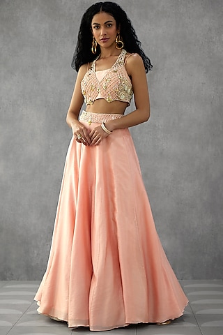 Blush Pink Chanderi Silk Sharara Set by Zamoraa The Label