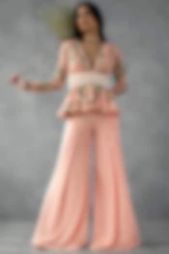 Blush Pink Crepe Georgette Pant Set by Zamoraa The Label