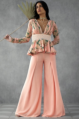 Blush Pink Crepe Georgette Pant Set by Zamoraa The Label