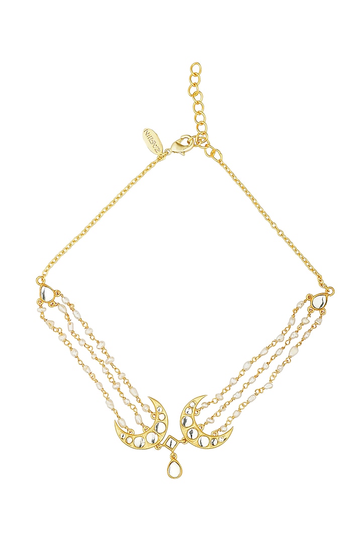 Gold Plated Mirror Polki Motifs & Freshwater Pearl Choker Necklace by Zariin at Pernia's Pop Up Shop