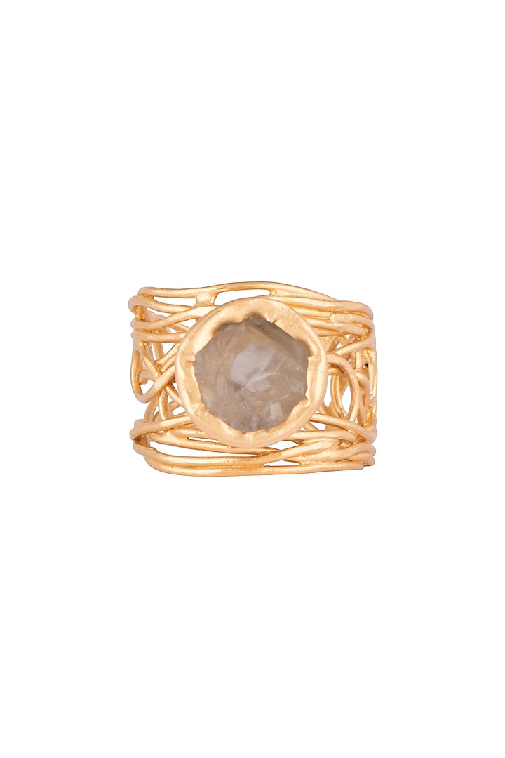 22Kt Gold Plated Whitish Green Amethyst Adjustable Ring by Zariin at Pernia's Pop Up Shop