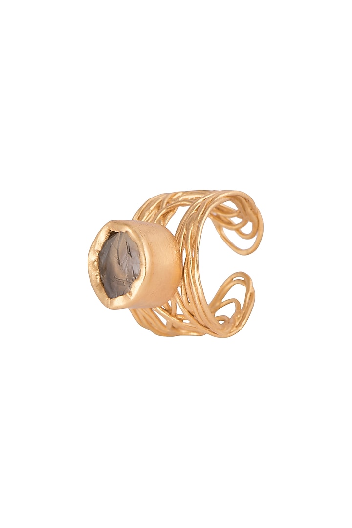 22Kt Gold Plated Whitish Green Amethyst Adjustable Ring by Zariin at Pernia's Pop Up Shop