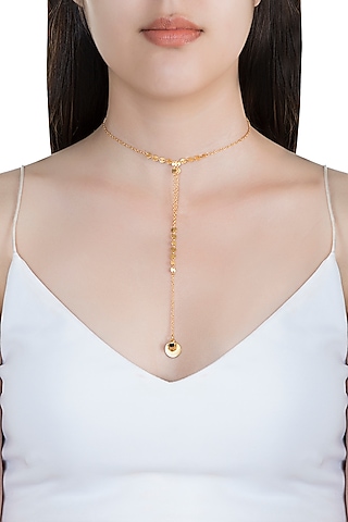 22Kt Gold Plated Smoky Topaz Necklace by Zariin