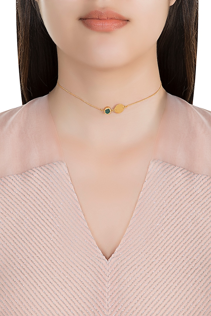 22Kt Gold Plated Green Chalcedony Necklace by Zariin