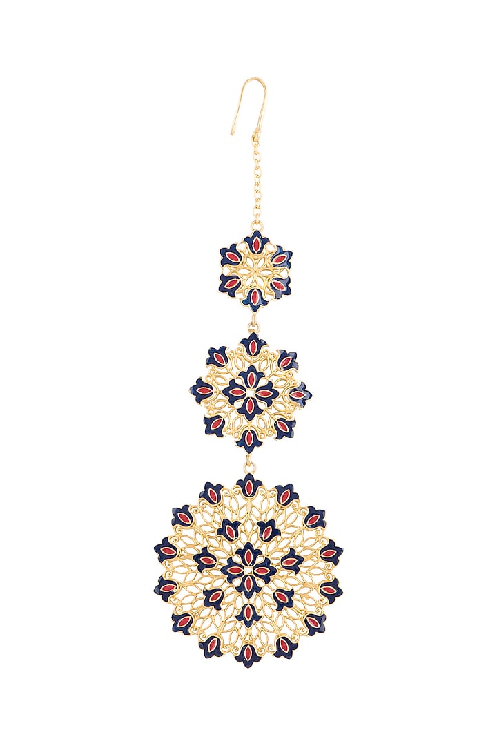Gold Polish Enameled Floral Maangtika by Zariin at Pernia's Pop Up Shop