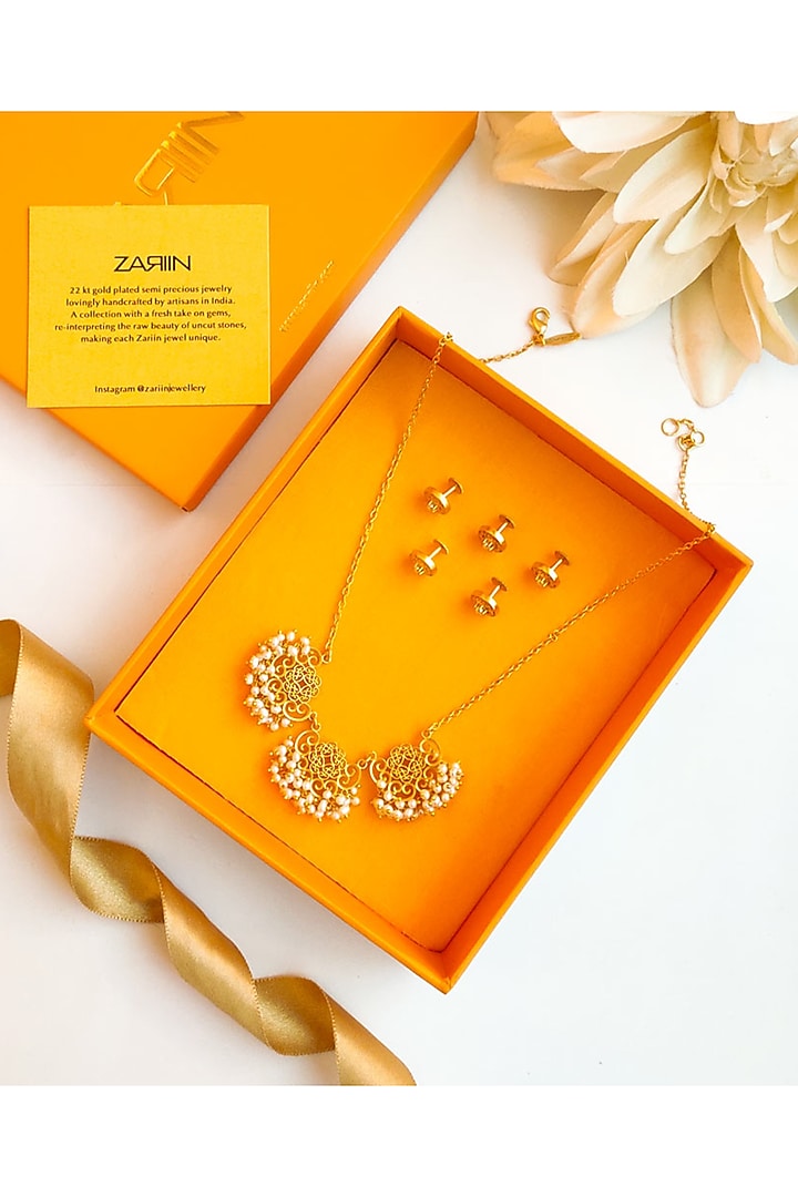 Gold Plated Necklace & Kurta Buttons Gift Box by Zariin at Pernia's Pop Up Shop