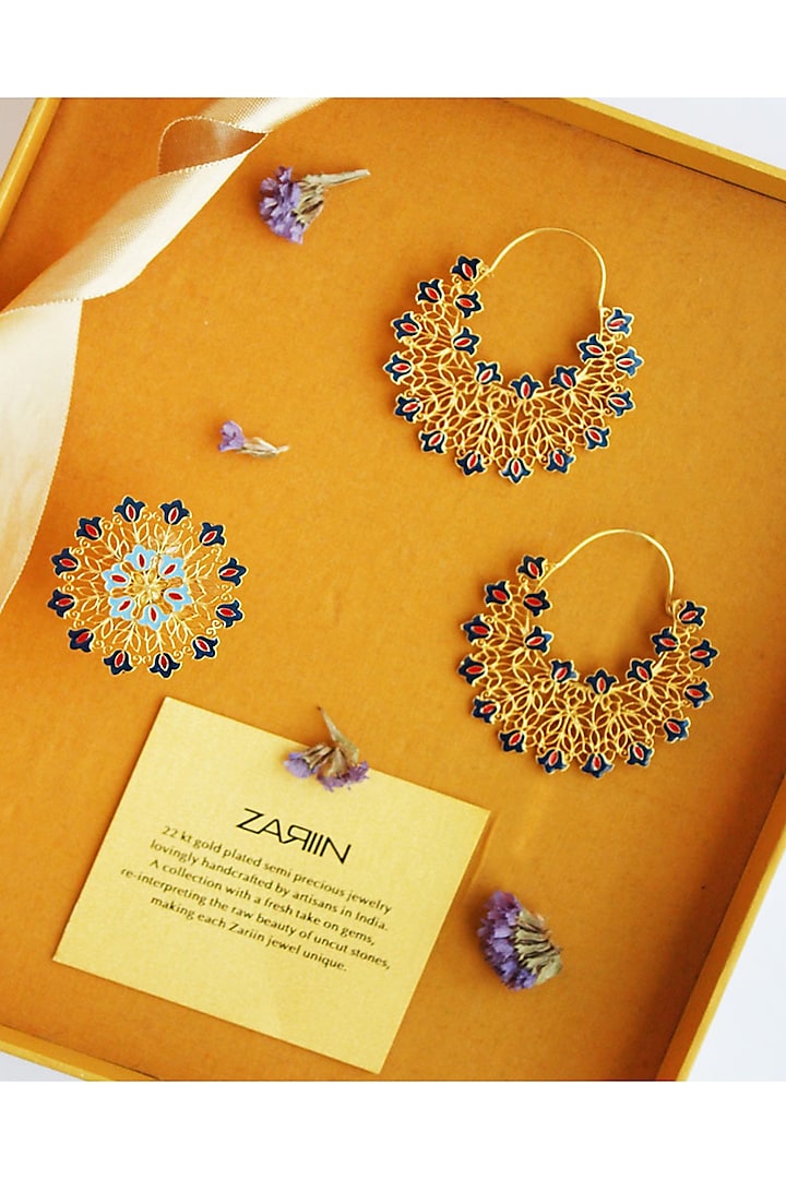 Gold Plated Hoop Earrings & Ring Gift Box by Zariin