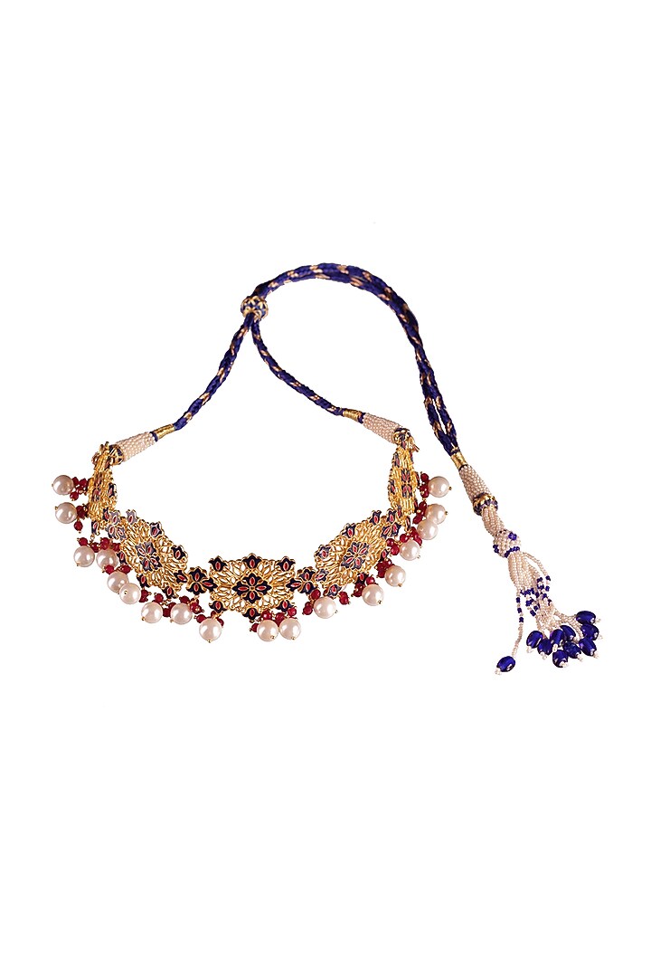 Gold Plated Meenakari Pearl Choker Necklace Set In Gift Box by Zariin at Pernia's Pop Up Shop