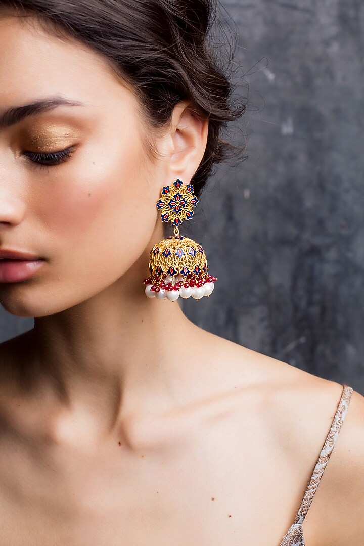 Gold Plated Meenakari Pearl Choker Necklace Set In Gift Box by Zariin at Pernia's Pop Up Shop