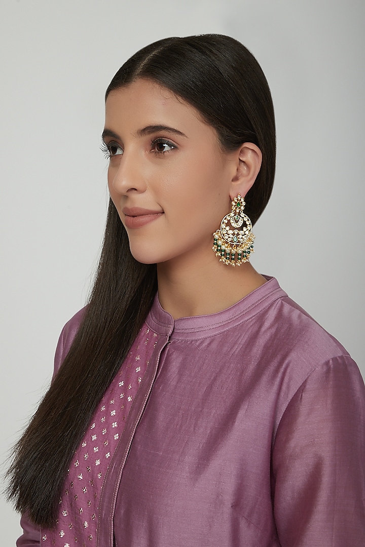 Gold Plated Kundan Earrings by Zevar by Geeta