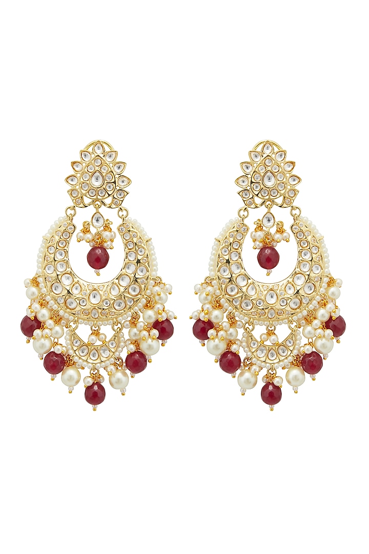 Gold Plated Onyx & Kundan Chandbali Earrings Design by Zevar by Geeta ...