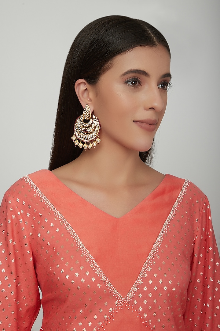 Gold Plated Ruby Chandbali Earrings by Zevar by Geeta