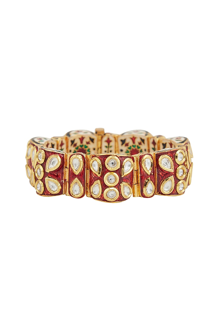 Gold Plated Kundan Polki Red Meenakari Openable Kada by Zevar by Geeta at Pernia's Pop Up Shop