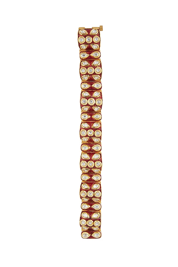 Gold Plated Kundan Polki Red Meenakari Openable Kada by Zevar by Geeta at Pernia's Pop Up Shop