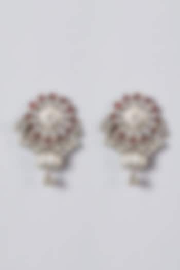 Oxidised Silver Pearl Chandbali Earrings by Zevar By Geeta