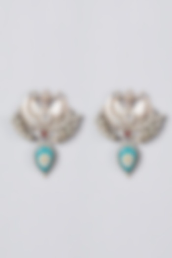 Oxidised Silver Finish Pearl Chandbali Earrings by Zevar By Geeta