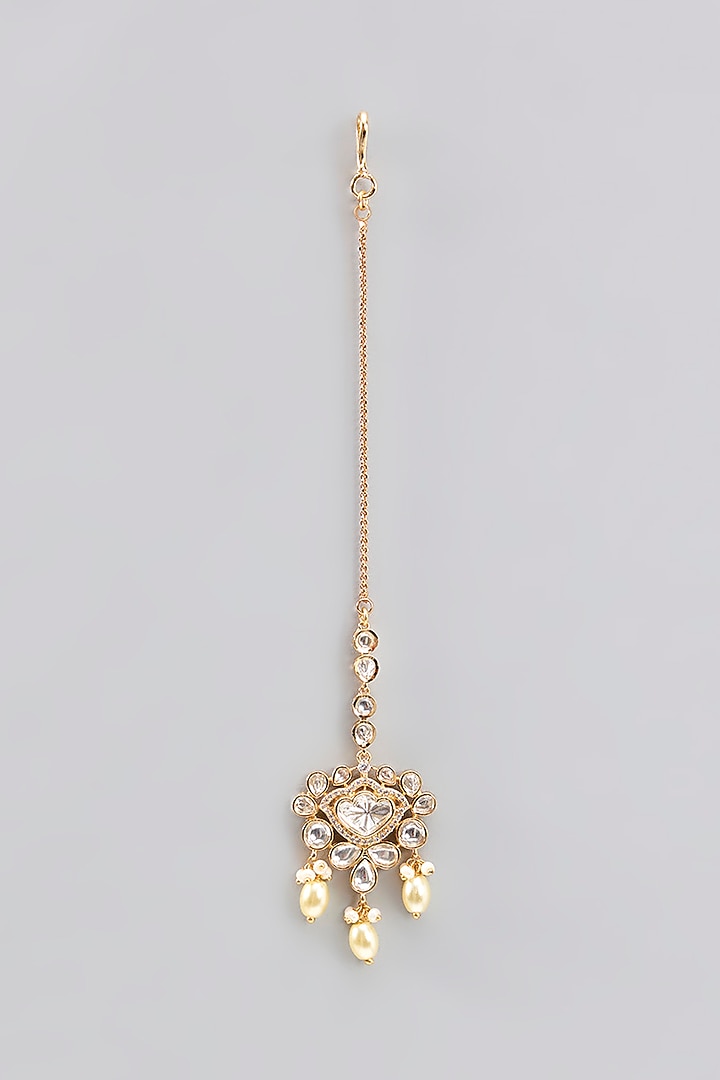 Gold Finish Kundan Polki Necklace Set by Zevar By Geeta at Pernia's Pop Up Shop