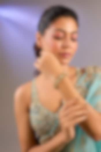 Gold Finish Moissanite Polki & Green Stone Kada by Zevar By Geeta at Pernia's Pop Up Shop