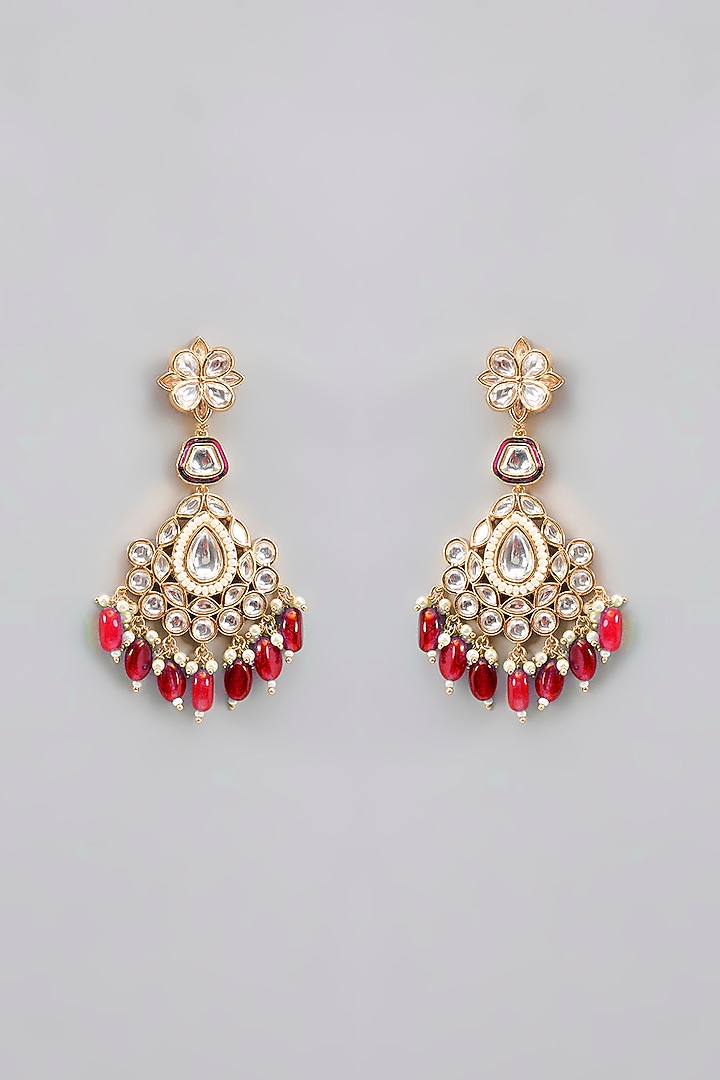 Gold Finish Kundan Polki & Red Stone Necklace Set by Zevar By Geeta at Pernia's Pop Up Shop