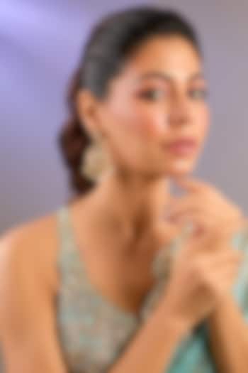 Gold Finish Moissanite Polki Chandbali Earrings by Zevar By Geeta at Pernia's Pop Up Shop