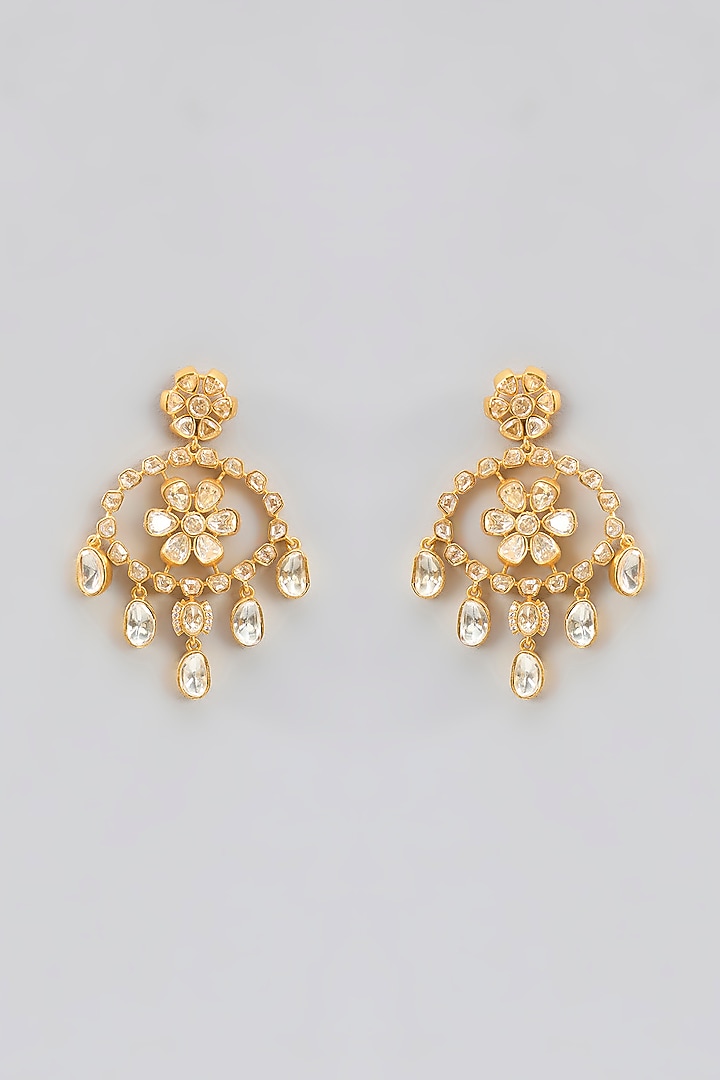 Gold Finish Moissanite Polki Layered Necklace Set by Zevar By Geeta at Pernia's Pop Up Shop