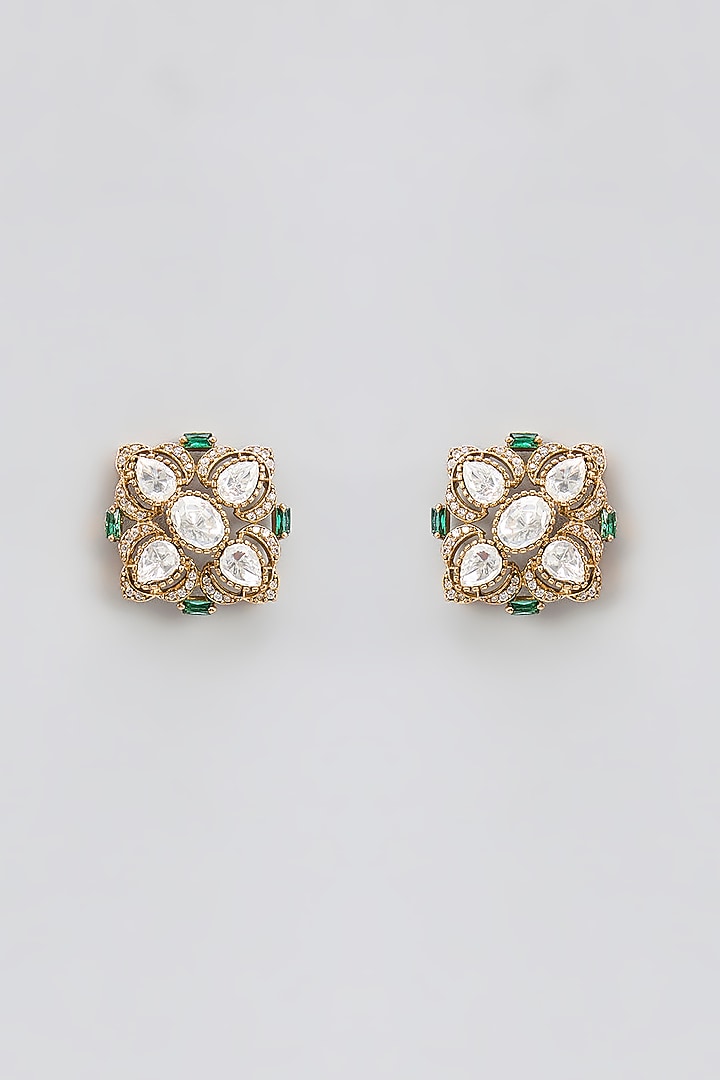 Two Tone Finish Moissanite Polki & Green Stone Choker Necklace Set by Zevar By Geeta at Pernia's Pop Up Shop