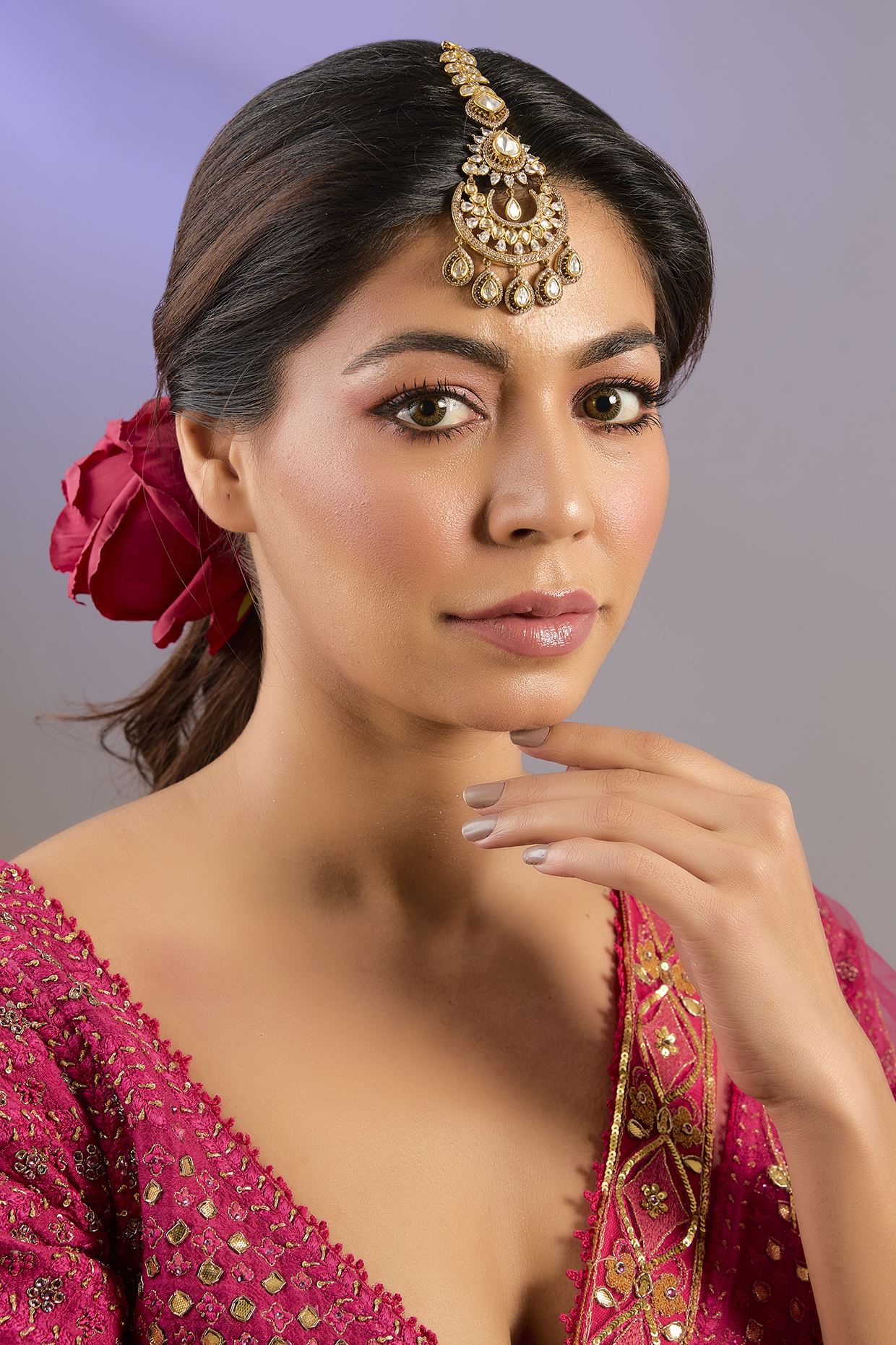 Gold Finish Moissanite Polki Maangtikka by Zevar by Geeta at Pernia's Pop Up Shop