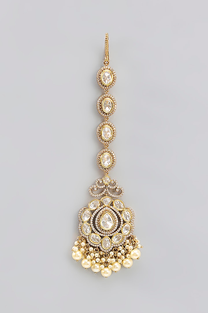 Gold Finish Kundan Polki Necklace Set by Zevar by Geeta at Pernia's Pop Up Shop
