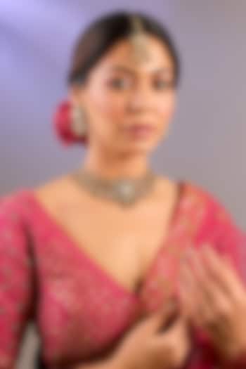 Gold Finish Moissanite Polki Necklace Set by Zevar by Geeta at Pernia's Pop Up Shop