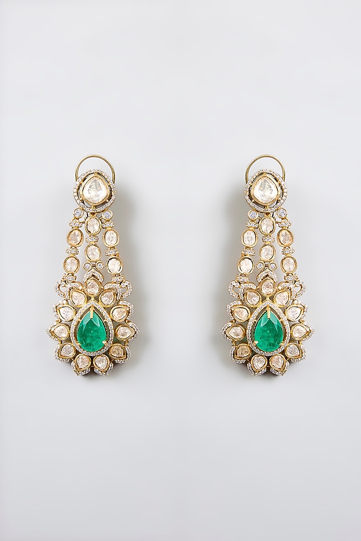 Two-Tone Finish Kundan Polki & Green Stone Choker Necklace Set by Zevar By Geeta at Pernia's Pop Up Shop