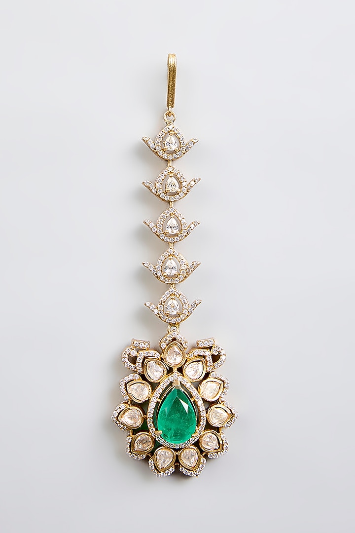 Two-Tone Finish Kundan Polki & Green Stone Choker Necklace Set by Zevar By Geeta at Pernia's Pop Up Shop