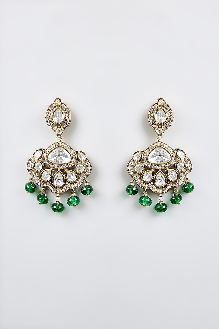 Two-Tone Finish Kundan Polki & Green Pearl Choker Necklace Set by Zevar By Geeta at Pernia's Pop Up Shop