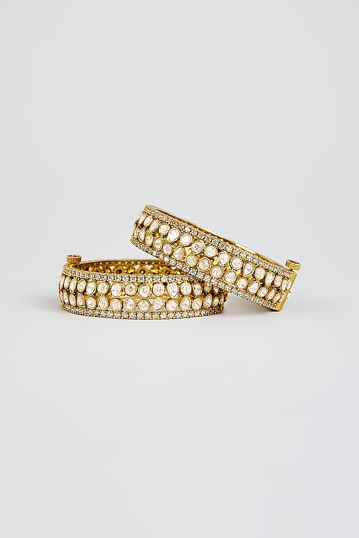 Two-Tone Finish Kundan Polki Openable Bangles (Set Of 2) by Zevar By Geeta at Pernia's Pop Up Shop