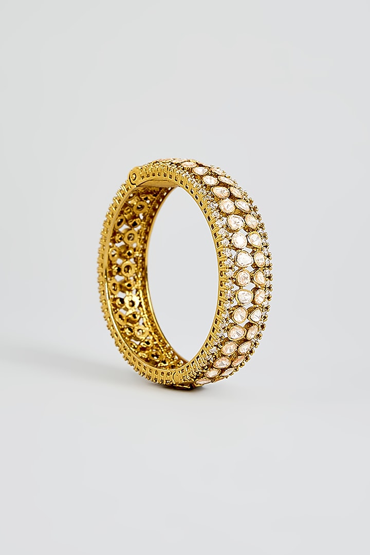 Two-Tone Finish Kundan Polki Openable Bangles (Set Of 2) by Zevar By Geeta at Pernia's Pop Up Shop