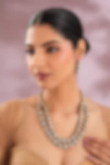 Two-Tone Finish Kundan Polki Long Layered Necklace Set by Zevar By Geeta at Pernia's Pop Up Shop