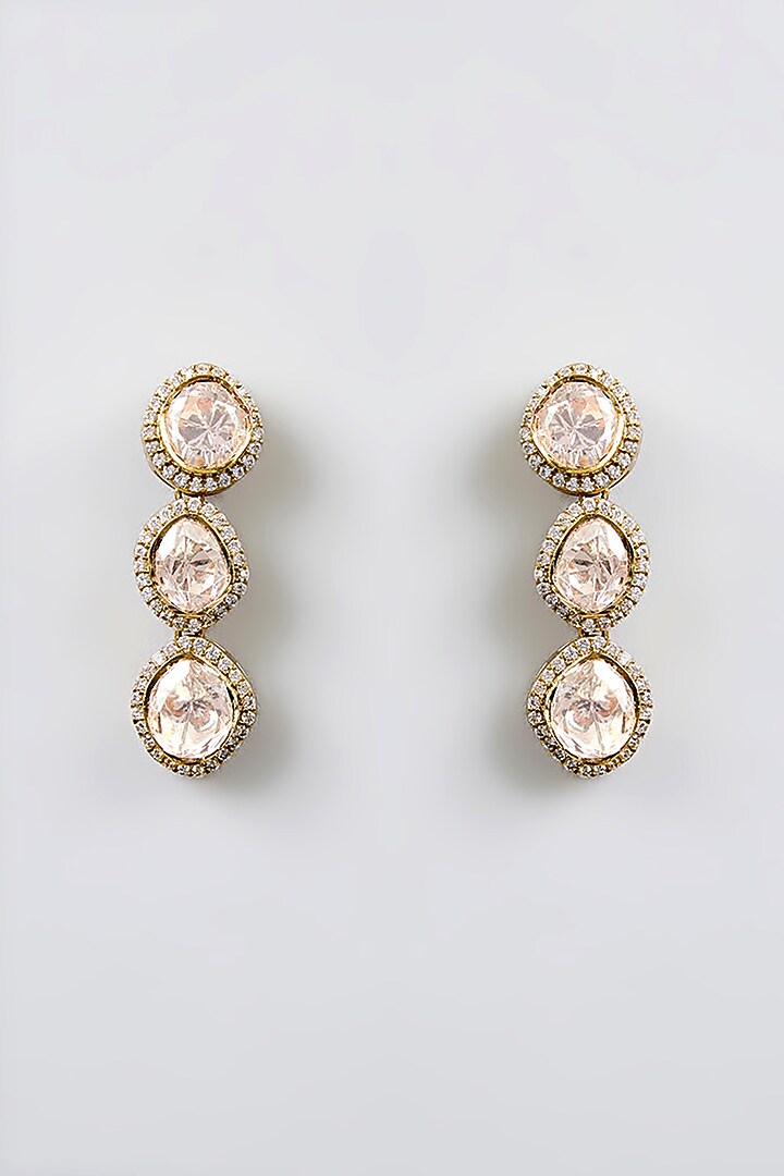 Two-Tone Finish Kundan Polki Long Layered Necklace Set by Zevar By Geeta at Pernia's Pop Up Shop