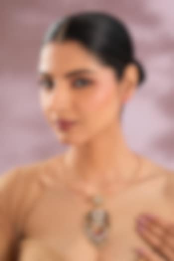 Gold Finish Kundan Polki & Multi-Colored Stone Hasli Necklace by Zevar By Geeta at Pernia's Pop Up Shop