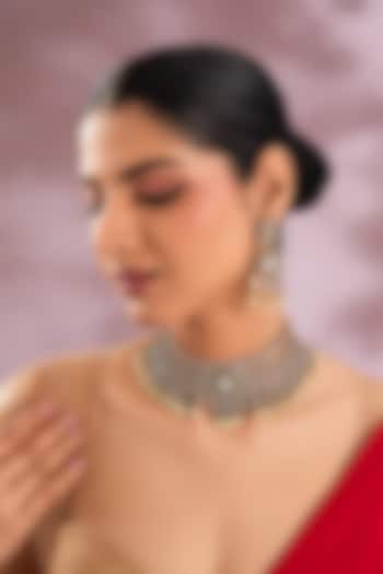 Two-Tone Finish Kundan Polki & Pearl Choker Necklace Set by Zevar By Geeta at Pernia's Pop Up Shop