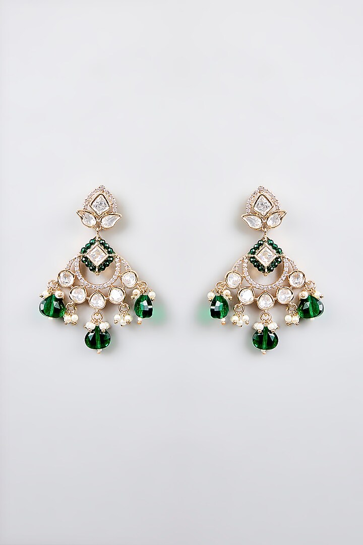 Two-Tone Finish Kundan Polki & Green Stone Choker Necklace Set by Zevar By Geeta at Pernia's Pop Up Shop
